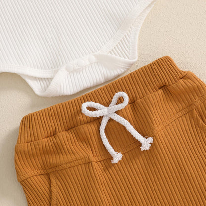 fhutpw Baby Boy Clothes Short Sleeve Romper & Shorts Sets Newborn 3 6 12 Months Summer Knitted Ribbed Splicing Color Outfits