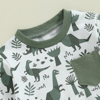 MA&BABY Toddler Boys Clothes Dinosaur Print 6 12 18 24 Months 3T 4T Outfits Long Sleeve Pullover Jogger Pant 2PC Sets