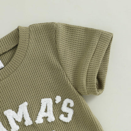 MERSARIPHY Newborn Baby Boy Summer Clothes Mama's Boy Little Dude Short Sleeve Romper Shorts Set Infant Waffle Knit Outfit