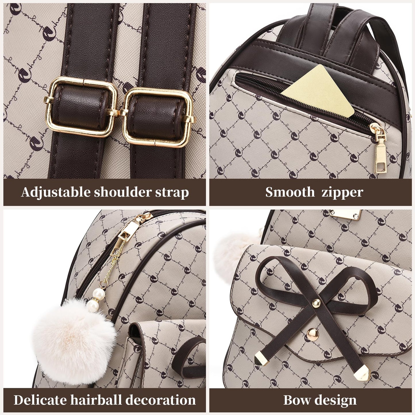 I IHAYNER Girls Bowknot 3-Pieces Fahsion Leather Backpack Backpack Purse for Women Rucksack for Ladies Shoulder Bag