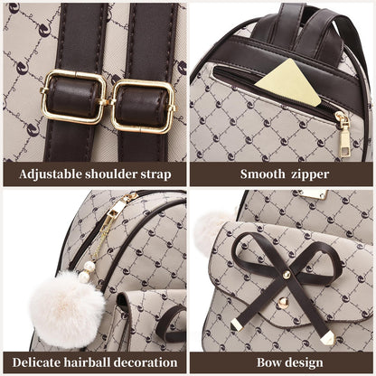 I IHAYNER Girls Bowknot 3-Pieces Fahsion Leather Backpack Backpack Purse for Women Rucksack for Ladies Shoulder Bag