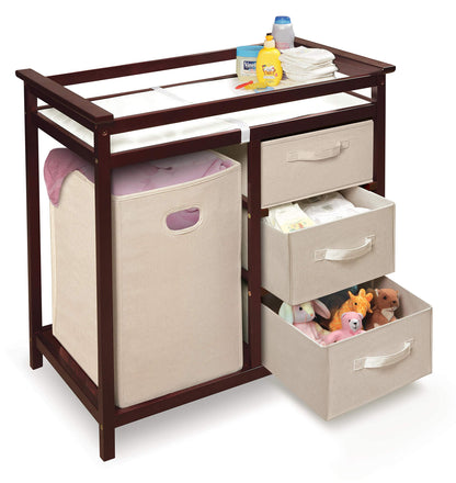 Badger Basket Modern Baby Changing Table - Portable Diaper Station with 3 Drawers Pad & Hamper - Storage Organizer for Baby Clothes, Diapers & Toys - Fresh White/White (34.25 x 20.75 x 34.5)