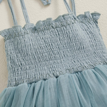 MERSARIPHY Newborn Baby Girl Summer Outfit Sleeveless Ruffle Smocked Halter Tulle Romper Dress One-piece Jumpsuit Clothes