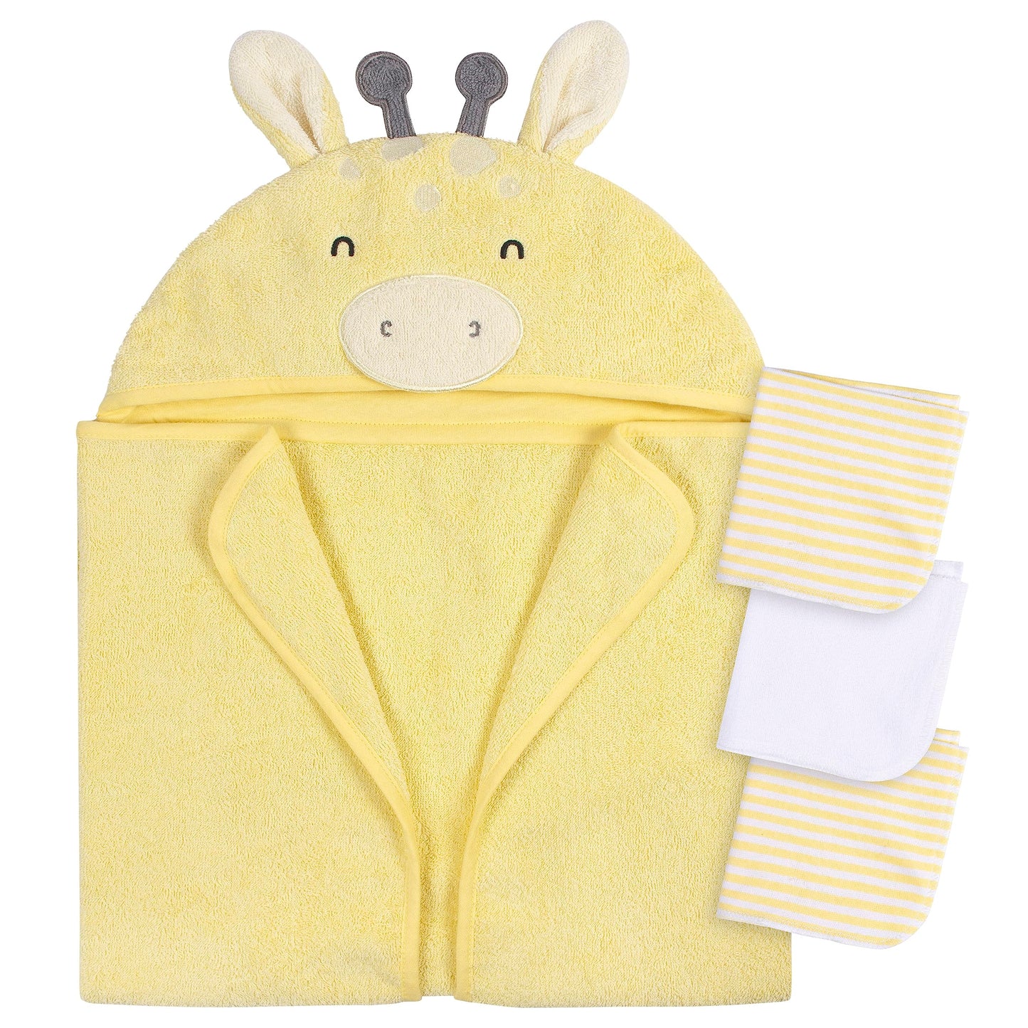 Gerber Baby 4 Piece Animal Character Hooded Towel and Washcloth Set, Brown Lion, One Size