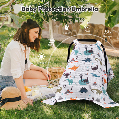 Rquite Car Seat Cover, Muslin Cotton Infant Car Seat Canopy, Breathable Baby Carrier Cover, Summer Stroller Sun Shade, Flower