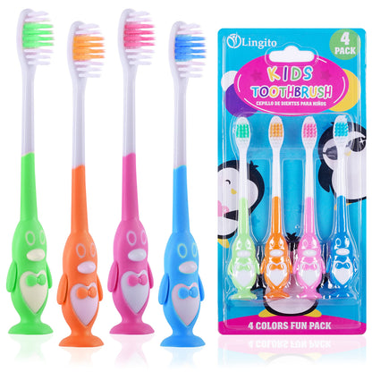 Kids' Soft Toddler Toothbrush, Gentle Bristles for Home, School, Camp, Sleepovers - Folding Handles for Tiny Hands (3 Pack)