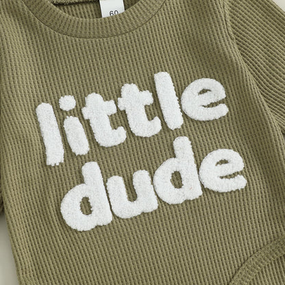 Douhoow Baby Boy Clothes Letters Embroidered Baby Sweatshirt Romper Waffle Pants Set Infant Boy Fall Winter Outfits