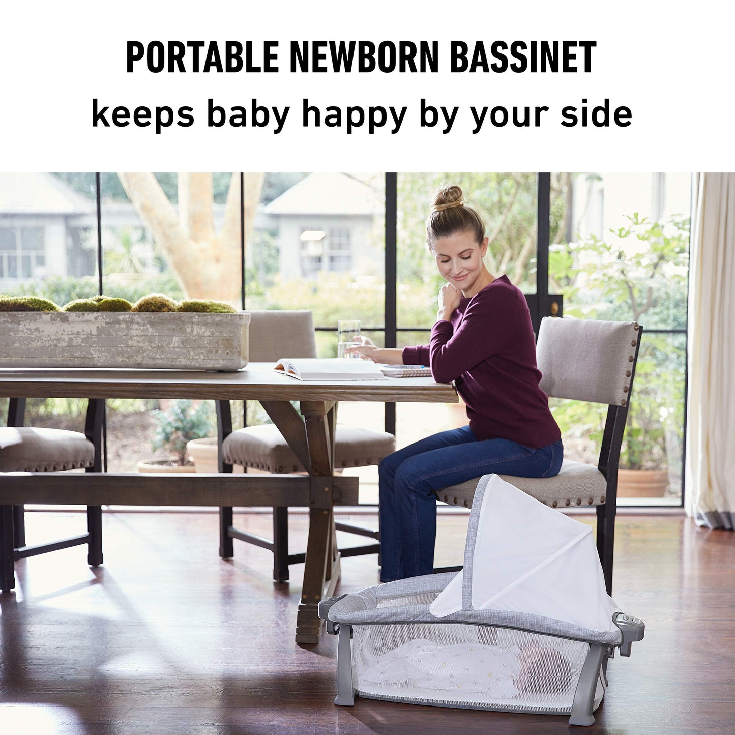 Graco On The Go Zip Pack ‘n Play Playard, Folding Playpen with Bassinet, Portable Crib, Reeves