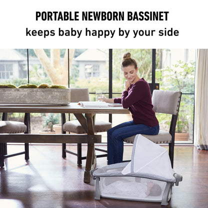 Graco On The Go Zip Pack ‘n Play Playard, Folding Playpen with Bassinet, Portable Crib, Reeves