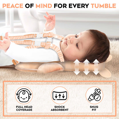 100% Cotton Non-Toxic Hypoallergenic Baby Backpack Head Protection Pillow, Full Head Coverage, Baby Head Pillow for Falling, Secure, Durable, Fox (Orange)