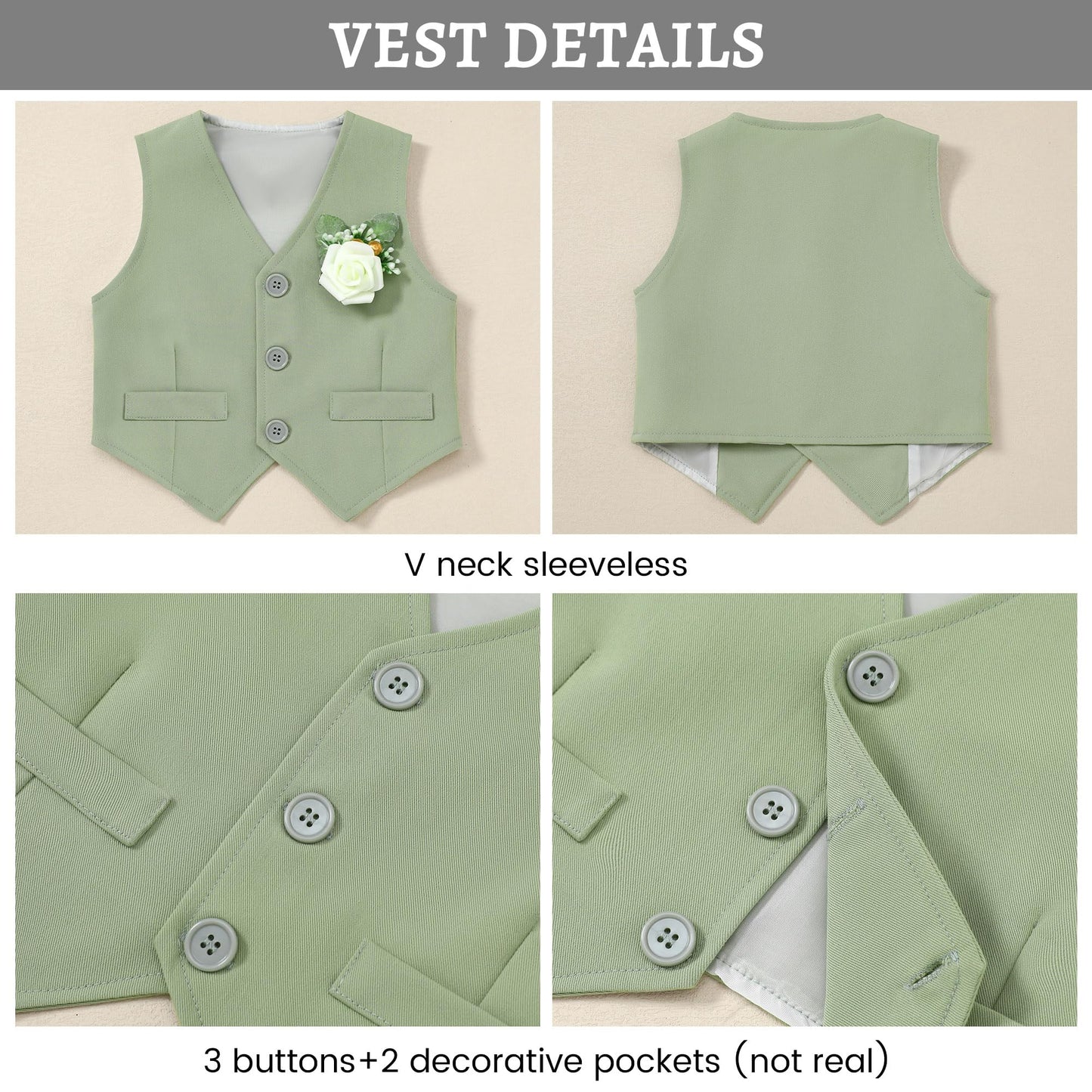 SANMIO Baby Boy Clothes Suits Infant Gentleman Outfit Collared Dress Shirt+Vest+Tie+Corsage+Pants 5Pcs Baby Suit Sets