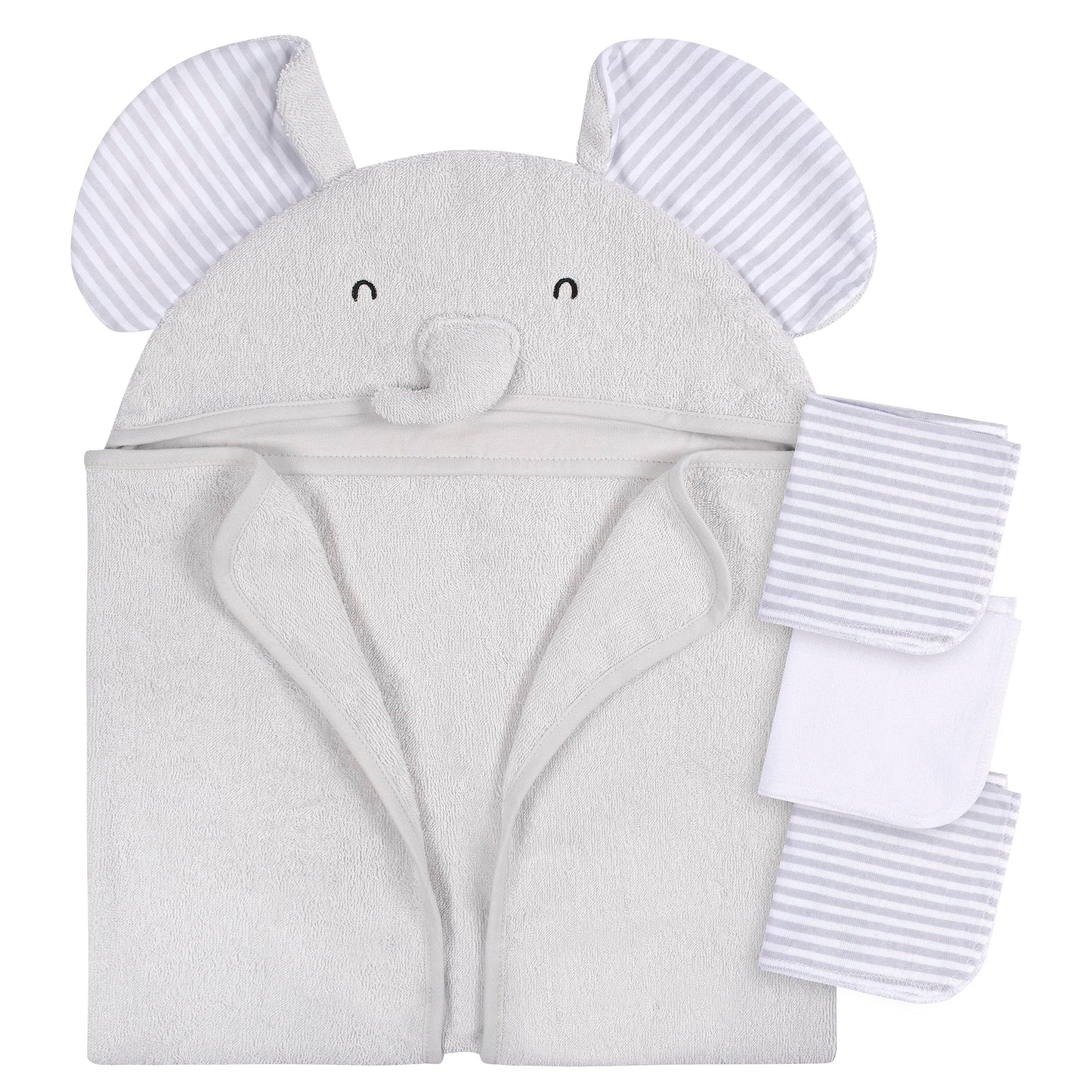 Gerber Baby 4 Piece Animal Character Hooded Towel and Washcloth Set, Brown Lion, One Size