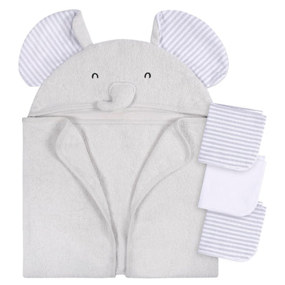 Gerber Baby 4 Piece Animal Character Hooded Towel and Washcloth Set, Brown Lion, One Size