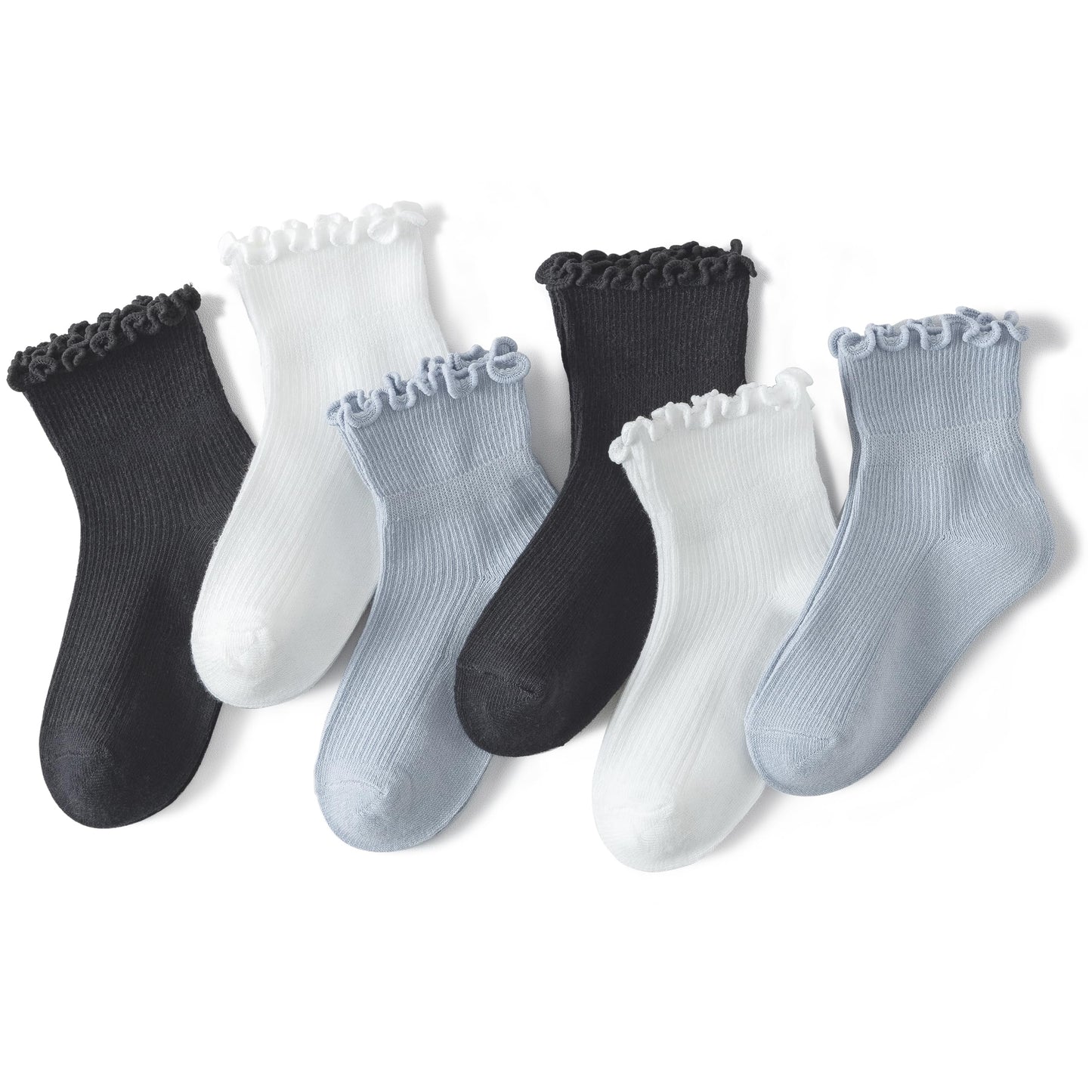 Baby Girls Ruffle Socks Toddler Girls Frilly Dress Crew Socks for 6-12 Months 1-3 Years 3-5 Years 6 Pack