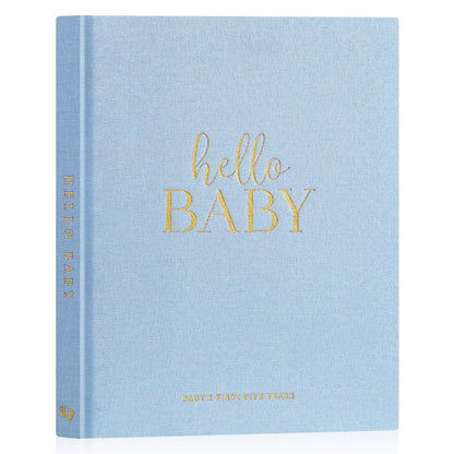 Lanpn Hello Baby First 5 Year Memory Book for Boy Girl - Linen Hardcover Baby Book Keepsake for New Parents - Newborn Baby Journal Scrapbook Photo Album Baby Milestone Book (Beige, 154 Pages)