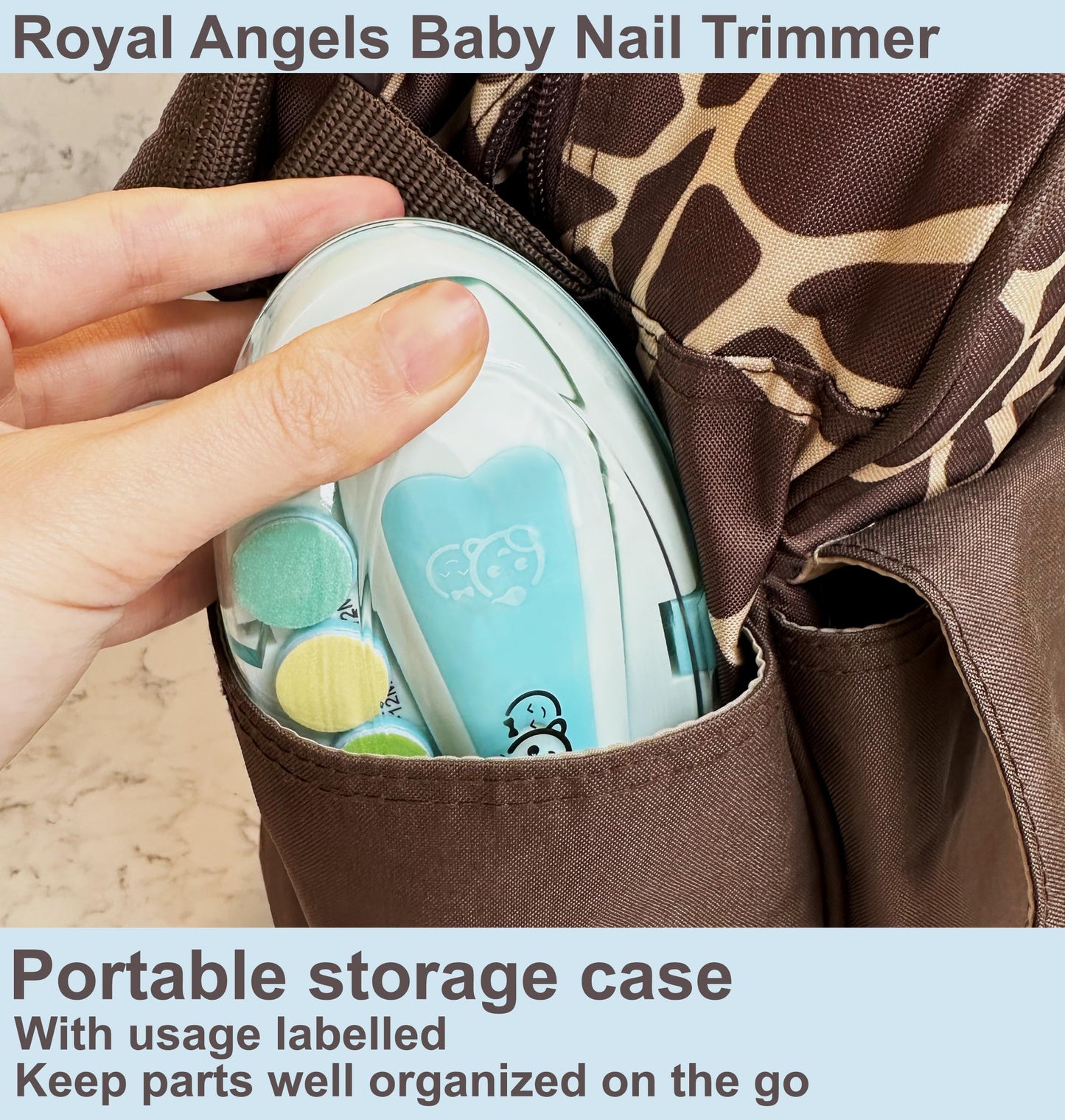 Baby Nail Trimmer 21 in 1, Usage Labeled Case & 13 Extra Replacement Tools, Royal Angels Baby Electric Nail File, Baby Nail Care, Nail Clipper Newborn Toddler Toes & Fingernails Nail Kit (Blue)