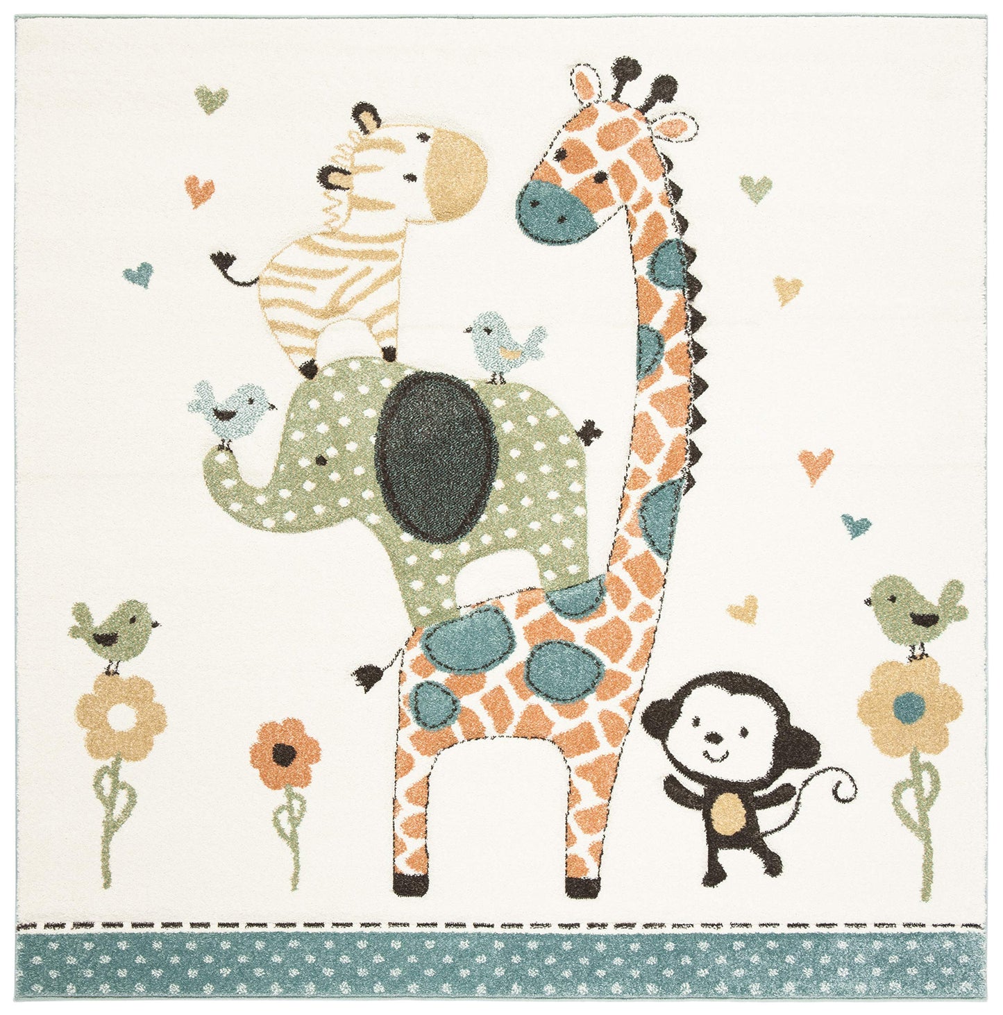 SAFAVIEH Carousel Kids Collection Accent Rug - 4' x 6', Ivory, Animal Design, Non-Shedding & Easy Care, Ideal for High Traffic Areas for Boys & Girls in Playroom, Nursery, Bedroom (CRK120A)