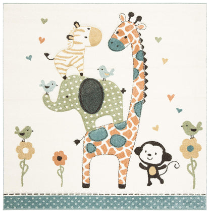 SAFAVIEH Carousel Kids Collection Accent Rug - 4' x 6', Ivory, Animal Design, Non-Shedding & Easy Care, Ideal for High Traffic Areas for Boys & Girls in Playroom, Nursery, Bedroom (CRK120A)