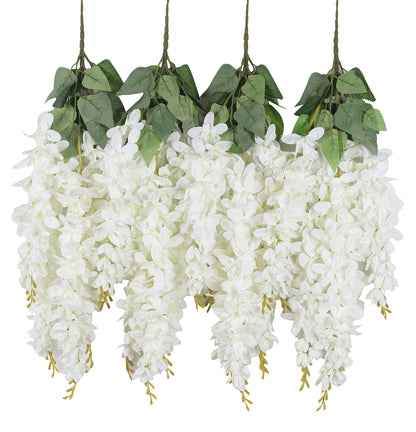 Duovlo Silk Wisteria Flower Artificial 2.13 Feet Hanging Wisteria Vine Fake Flower Bush String Home Party Wedding Decoration,Pack of 4 (Pink)