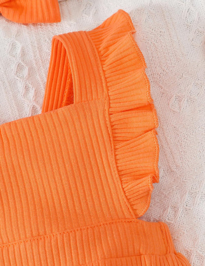 Fullfamous Baby Girl Ruffled Jumpsuit and Headband Set
