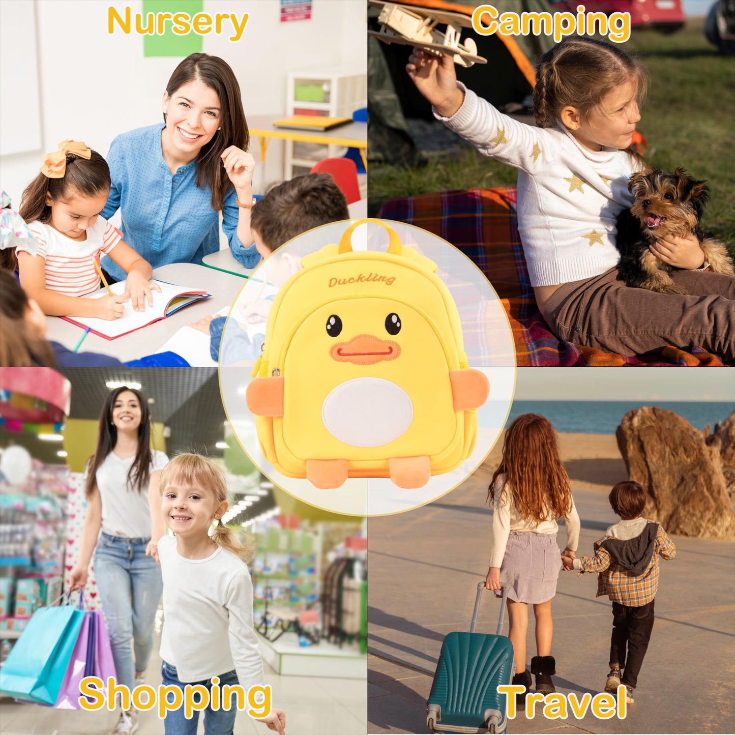 Toddler Backpacks for Boys Girls 2-4 Cute 3D Kids Duck Schoolbag with Baby Leash for Small Preschool Kindergarten Bookbag Cartoon Mini Travel Bags 10inch (Yellow)