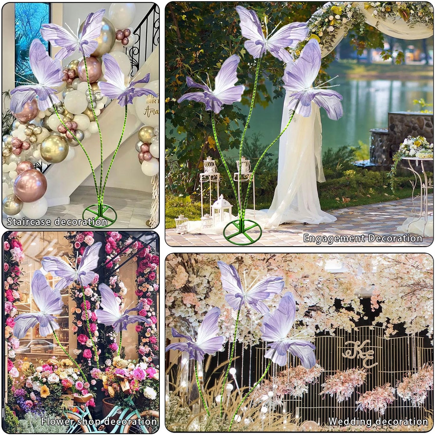 3Pcs Giant Silk Butterfly Decorations, Large Butterflys Decoration with Standing Base, for Wedding Ceremony Birthday Party Baby Shower Church Backdrop Decoration Home Decor (Pink)