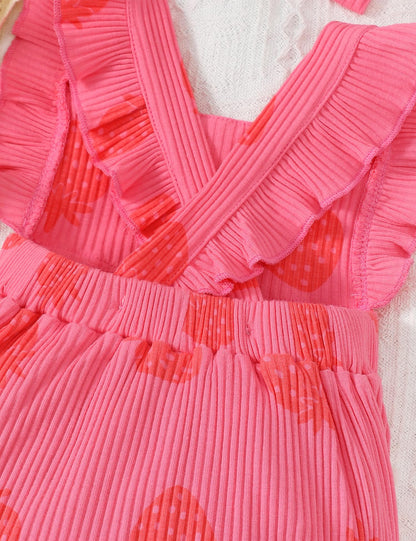 Fullfamous Baby Girl Ruffled Jumpsuit and Headband Set