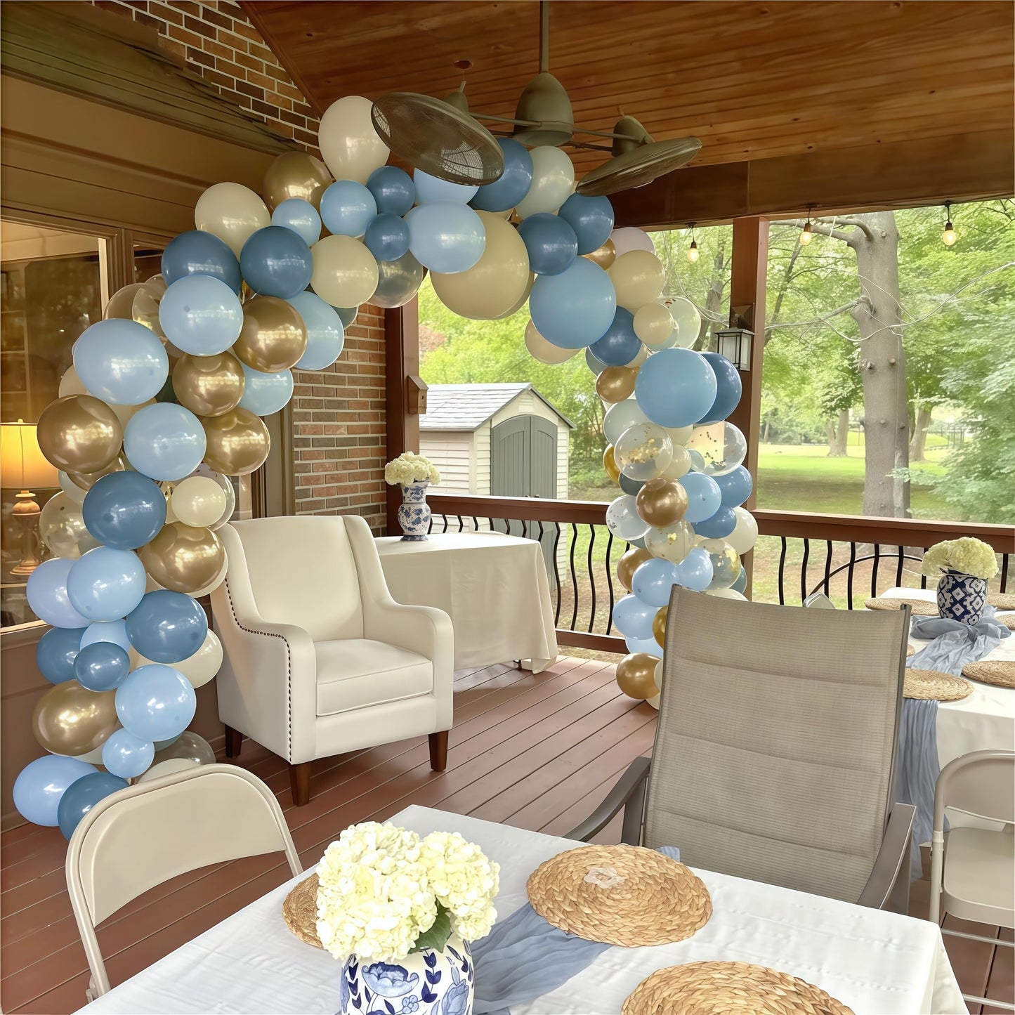 Dusty Blue Balloon Set, 60Pcs 12 Inch Slate Baby Blue White Sand Latex Balloon with Metallic Confetti Champagne Gold Helium Balloons for Birthday Party Baby Bridal Shower Boho Decortaions Supplies