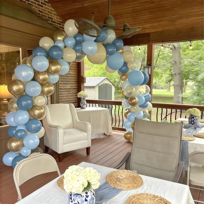 Dusty Blue Balloon Set, 60Pcs 12 Inch Slate Baby Blue White Sand Latex Balloon with Metallic Confetti Champagne Gold Helium Balloons for Birthday Party Baby Bridal Shower Boho Decortaions Supplies