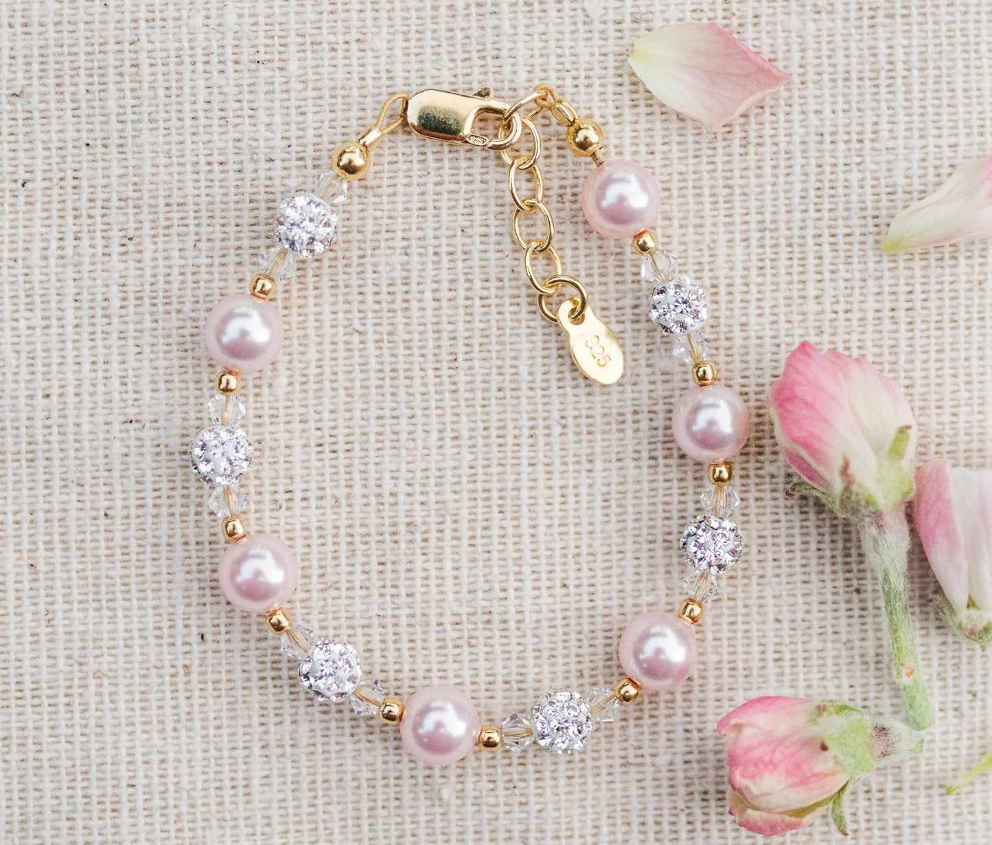 Cherished Moments Children's 14K Gold-plated or Sterling Silver Bracelet with Stardust Beads and Austrian Crystals for Babies, Infants, Toddlers, and Girls Jewelry Gifts