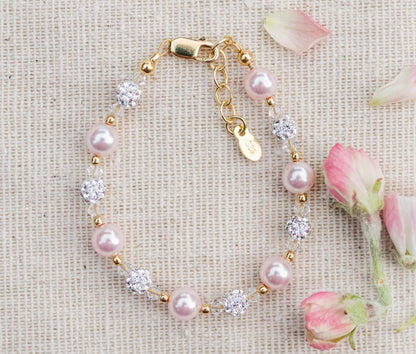 Cherished Moments Children's 14K Gold-plated or Sterling Silver Bracelet with Stardust Beads and Austrian Crystals for Babies, Infants, Toddlers, and Girls Jewelry Gifts