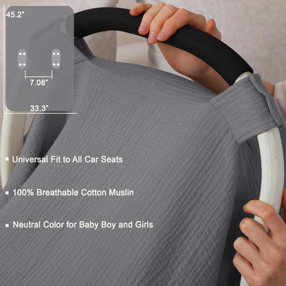 100% Muslin Cotton Car Seat Cover Baby, Carseat Canopy Cover, Universal Fit Stroller Covers for Boys and Girls (Summer Wheat)