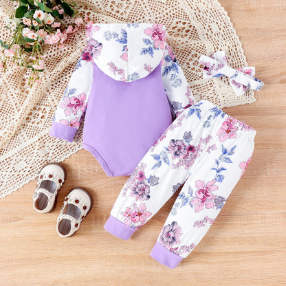 Newborn Infant Baby Girl Clothes 0-3-6-9-12-18 Months Outfits Sets Romper + Pants + Bow Headband for Girls