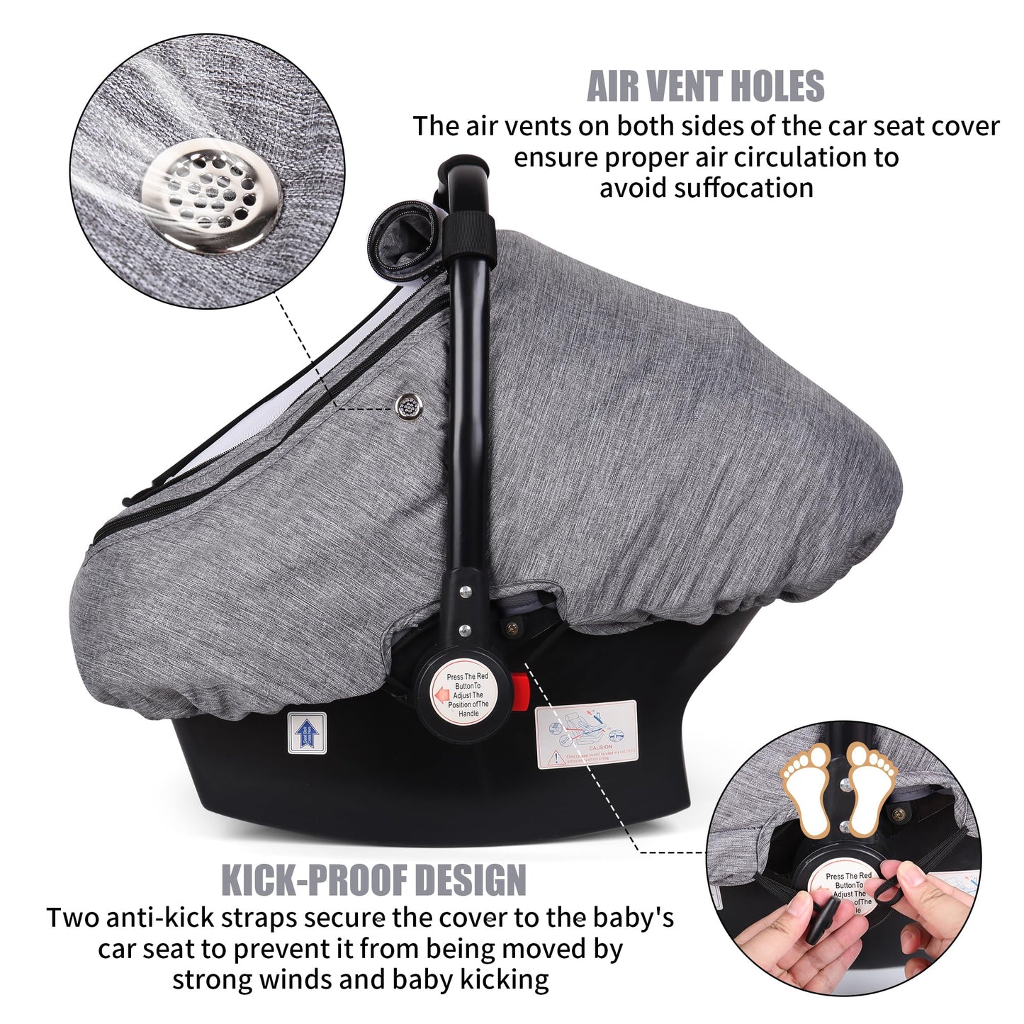 Rquite Car Seat Cover Baby, Carseat Covers Boy Girl, 2 Layers Window -Breathable Mesh & Wind/Sun Shade, Infant Car Seat Canopy Baby Carrier/Stroller Cover, Fit Spring, Fall, Winter, Cold Weather