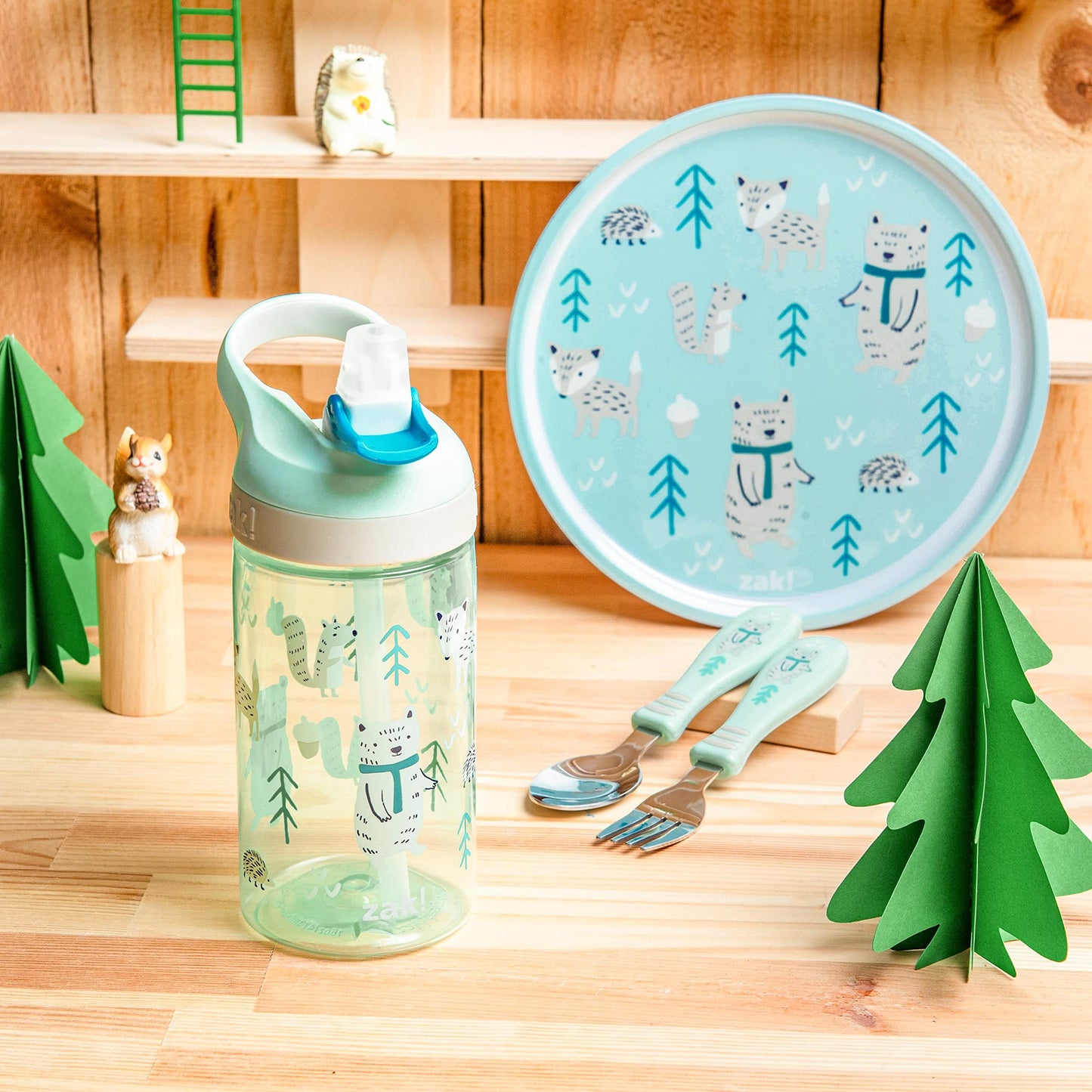 Zak Designs 5-Piece Dinnerware Set, Baby Shark - Durable Plastic & Stainless Steel - Includes Water Bottle, 8-Inch Plate, 6-Inch Bowl, Fork & Spoon - Suitable for Kids Ages 3+