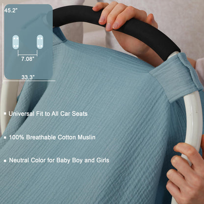 100% Muslin Cotton Car Seat Cover Baby, Carseat Canopy Cover, Universal Fit Stroller Covers for Boys and Girls (Summer Wheat)