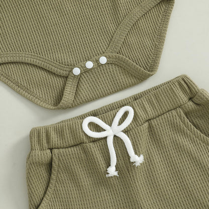 MERSARIPHY Newborn Baby Boy Summer Clothes Mama's Boy Little Dude Short Sleeve Romper Shorts Set Infant Waffle Knit Outfit