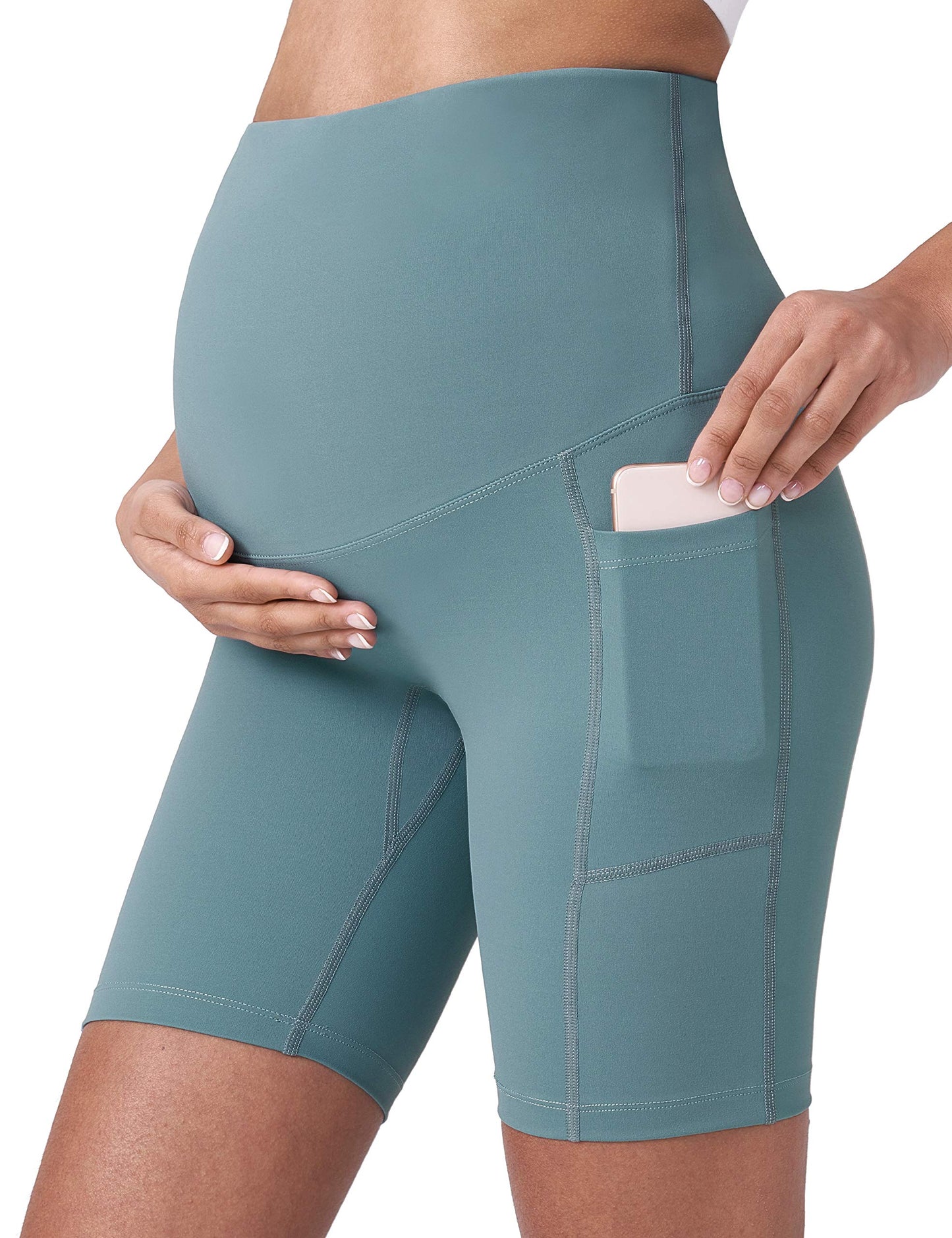 POSHDIVAH Women's Maternity Yoga Shorts Over The Belly Bump Summer Workout Running Active Short Pants with Pockets 5"/8"
