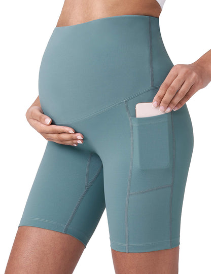 POSHDIVAH Women's Maternity Yoga Shorts Over The Belly Bump Summer Workout Running Active Short Pants with Pockets 5"/8"