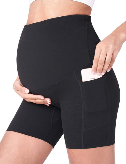 POSHDIVAH Women's Maternity Yoga Shorts Over The Belly Bump Summer Workout Running Active Short Pants with Pockets 5"/8"