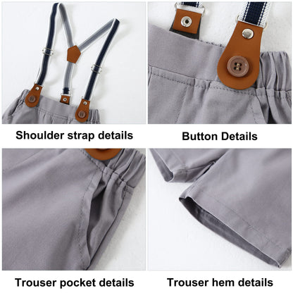 ZOEREA Baby Boy Clothes Suit Infant Short Sleeve Gentleman Outfits Dress Shirt+Bowtie+Suspender Shorts 0-18M