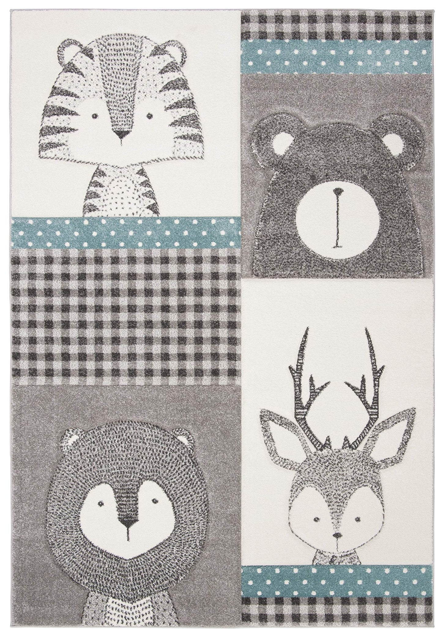SAFAVIEH Carousel Kids Collection Area Rug - 5'3" Round, Grey & Ivory, Animal Design, Non-Shedding & Easy Care, Ideal for High Traffic Areas for Boys & Girls in Playroom, Nursery, Bedroom (CRK188B)
