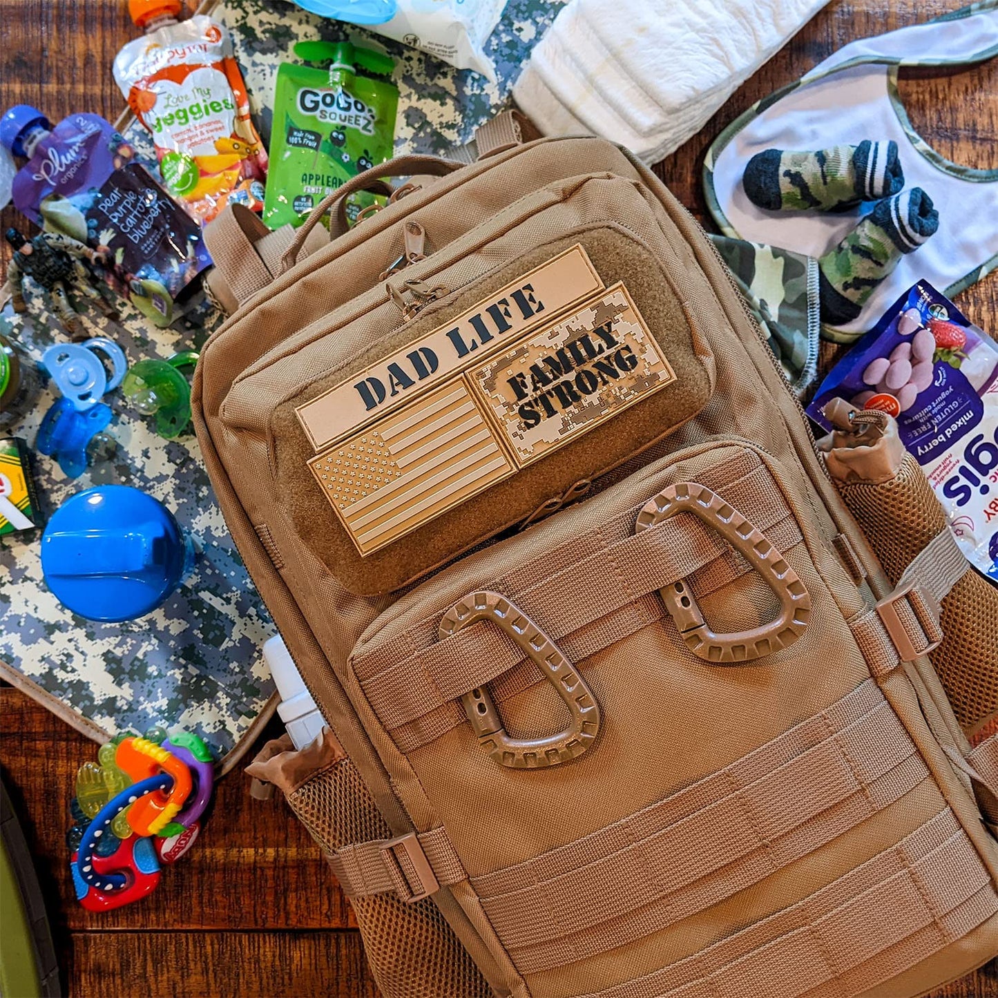 Dad Diaper Bag for Men with Removable Patches, Waterproof Tri-fold Changing Pad, Insulated Pouches, Molle Webbing, YKK Zippers, Black