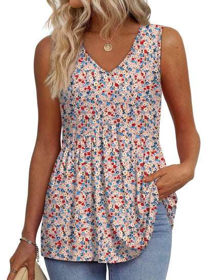 OFEEFAN Womens Tank Tops 2025 Flowy Peplum Tops for Women Dressy Sleeveless V Neck Babydoll Tank Tops