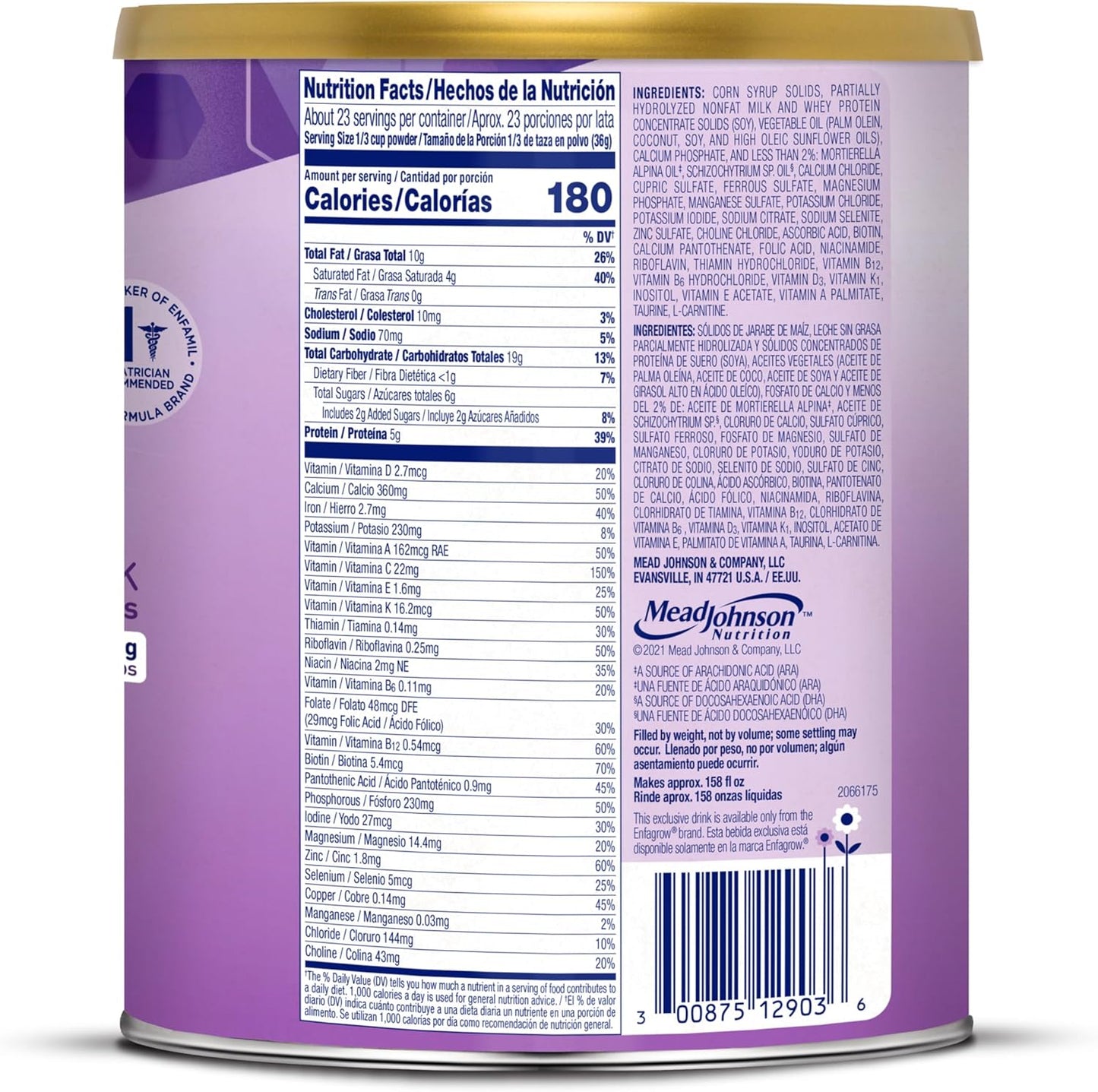 Enfagrow PREMIUM Gentlease Toddler Nutritional Drink, Made with Real Milk, Designed to Ease Fussiness, Gas & Crying, Brain-Building Omega-3, Nutrients for Growth & Immune Support, Powder Can, 29.1 Oz