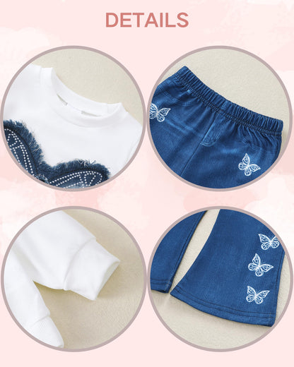 Renotemy Toddler Baby Girl Clothes Fall Winter Outfits Gifts Sweatshirt Bell Bottom Jeans Pants for 12Months-5 Year Girls