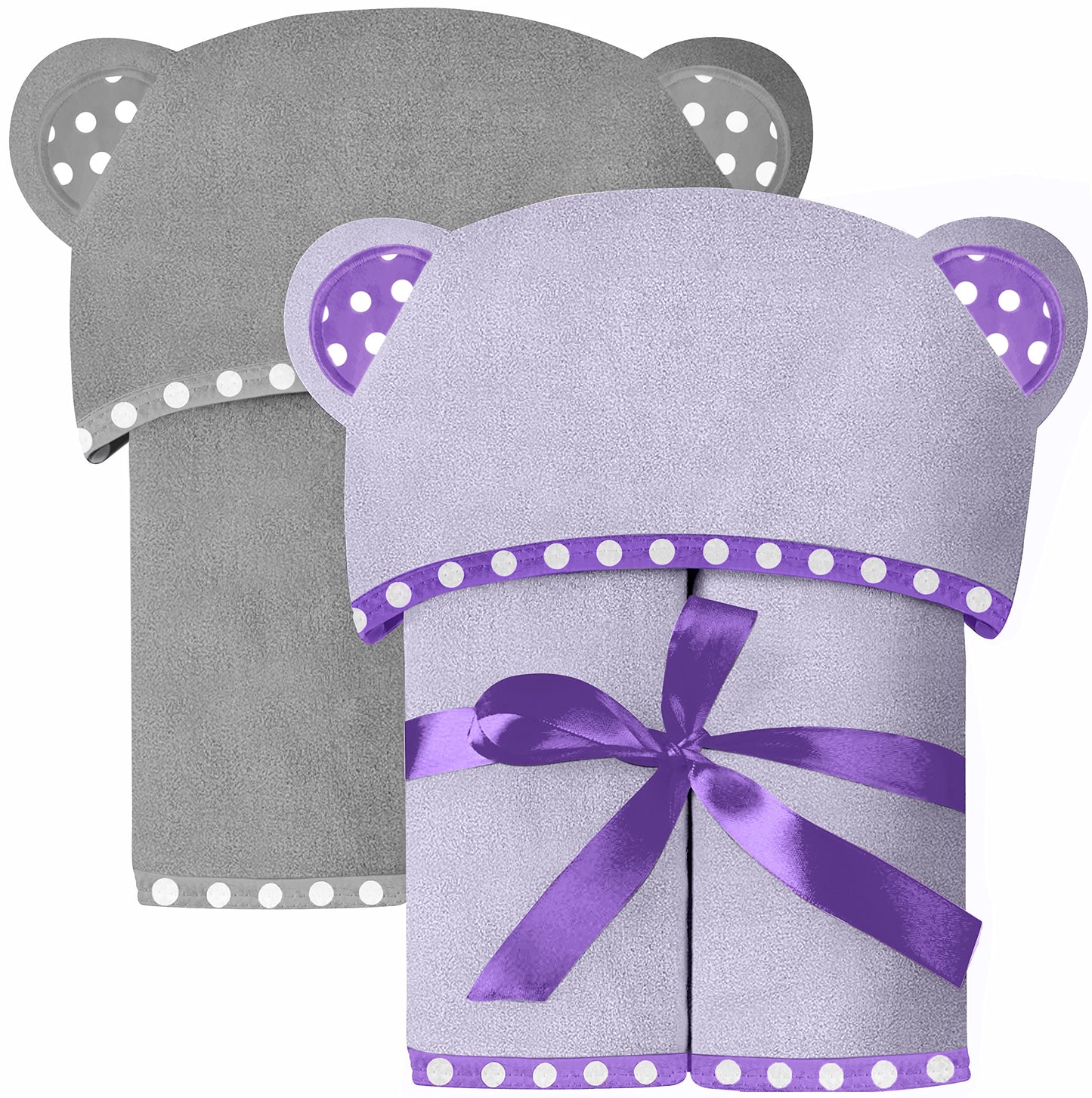 Set of 2 Hooded Baby Towels – White and Grey – Luxurious, Large and Super Absorbent – 30 x 30 Inch – Soft and Suitable for Infants, Toddlers and Kids – 400 GSM