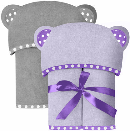 Set of 2 Hooded Baby Towels – White and Grey – Luxurious, Large and Super Absorbent – 30 x 30 Inch – Soft and Suitable for Infants, Toddlers and Kids – 400 GSM