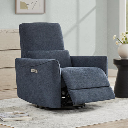 CHITA Power Recliner Chair Swivel Glider, FSC Certified Upholstered Living Room Nursery Reclining Sofa Chair with Lumbar Support, Linen