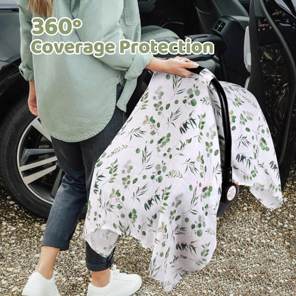 Rquite Car Seat Cover, Muslin Cotton Infant Car Seat Canopy, Breathable Baby Carrier Cover, Summer Stroller Sun Shade, Flower